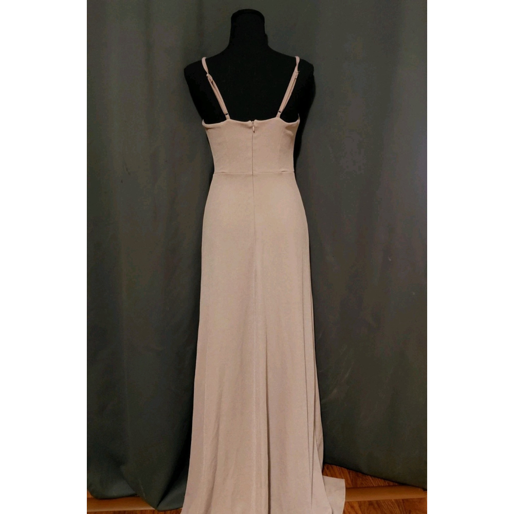 BIRDY GREY Ash Crepe Long Maxi Formal Dress Taupe With Slit Size Small NWOT - Picture 5 of 13